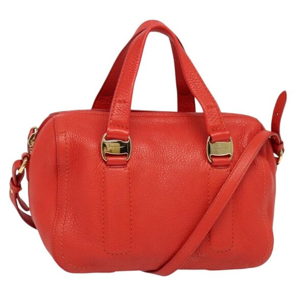 Salvatore Ferragamo Vala Hand Bag Leather 2way Red Gold Auth - Picture 2 of 16